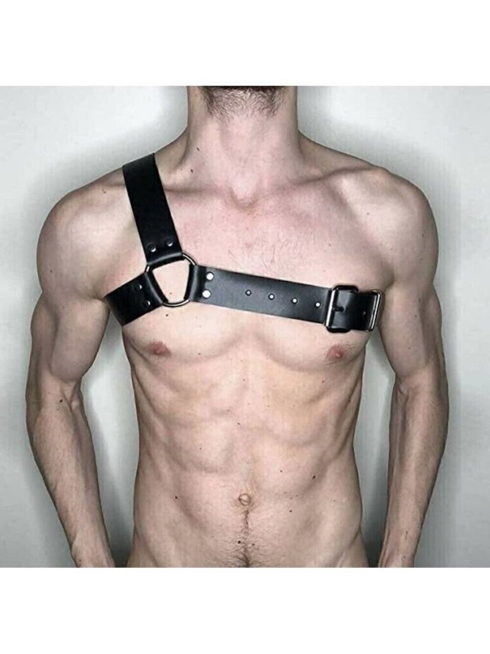 Black Leather Top Shoulder Suspenders Harness Belt BDSM Slave Fetish Bondage NWT